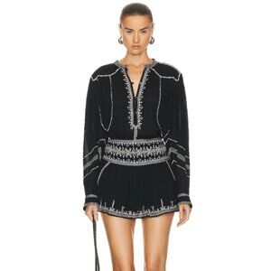 Isabel Marant Pelson Embroidered Long Sleeve Top Black FR36 US2 NWT